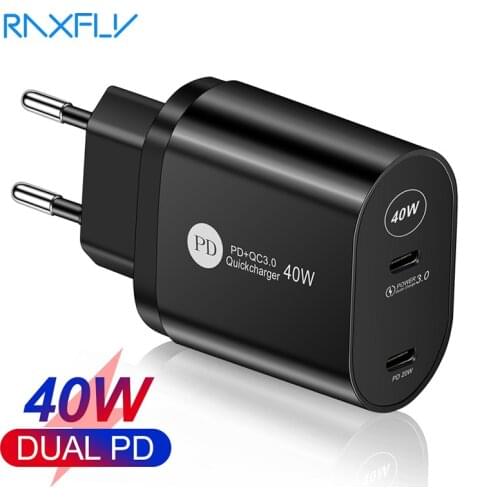 Raxfly USB Charger PD 40W Fast Charging Type C Charger Quick Charge 3.0 USB C Travel Wall Phone Charger For iPhone 11 12 Pro Max