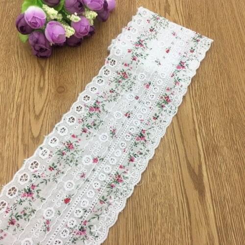 Width 9cm White 100% cotton flower print embroidered lace fabrics,Womens clothing diy lace trim, Free Shipping-QX