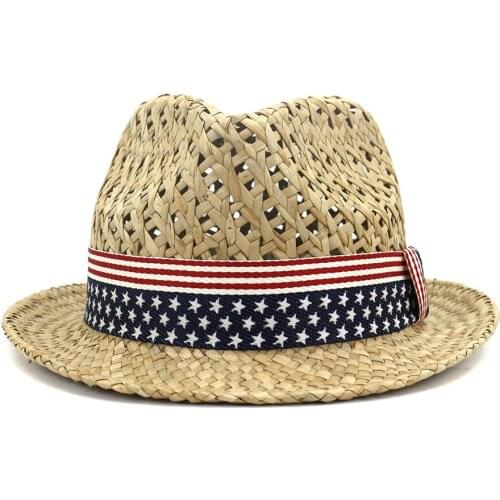 Sun Hat Panama Women Summer Beach Straw Flag Ribbon Breathable Holiday UV Protection Outdoor Cap Accessory For Lady