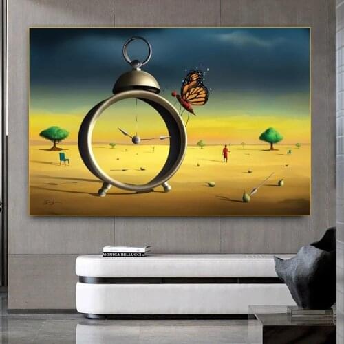 Nordic Abstract Art Alarm Clock Canvas Painting Butterfly Landscape Poster Prints Living Room Home Decoration Wall Pictures