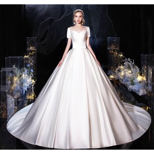 Wedding Dress 2020 Luxury Satin Wedding Gown With Train Ball Gown Classic Princess Bride Dress Plus Size Vestido De Noiva