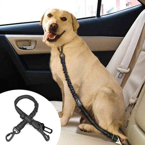 Dog Car Seat Belt Reflective Pet Seatbelt Lead Adjustable Elastic Bungee Pet Dog Leash Durable Nylon Safety Auto Traction Leash