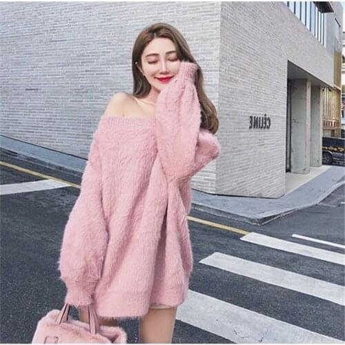 2020 Hot Autumn Winter New Womens Korean Off-Shoulder Knitwear Loose Top Hanging Neck Sweater Casual Fashion Lady Style