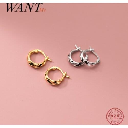 WANTME 925 Sterling Silver Minimalist Retro Twist Circle Piercing Ear Buckle for Women Hoops Loops Huggie Earrings Jewelry