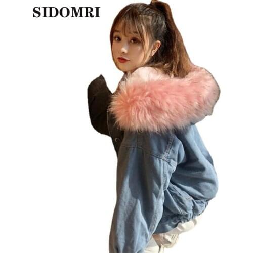 Womens Denim Jacket With Fur Winter Jeans Hooded Velvet Coat Female Faux Fur Collar Padded Warm Jackets Bomber Windbreaker