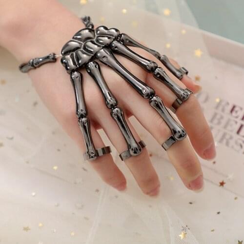 Halloween Bracelet For Women 2021 Gothic Punk Hand Skull Skeleton Elasticity Adjustable Bracelet Bangles Femme Party Accessories