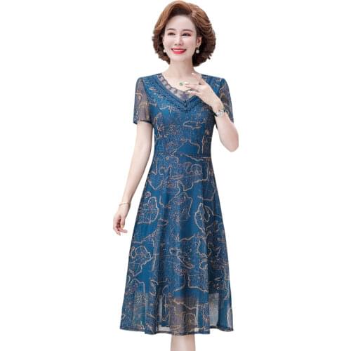 Women Clothing Summer Chiffon Dress Casual Short Sleeve O-Neck Floral Print Dresses Elegant Party Dress Plus Size Dress 5XL