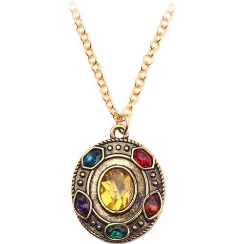 Gold Crystal Round Pendant Necklace For Women Men Boy Final Battle Necklaces Chain Link 20Inch Jewelry