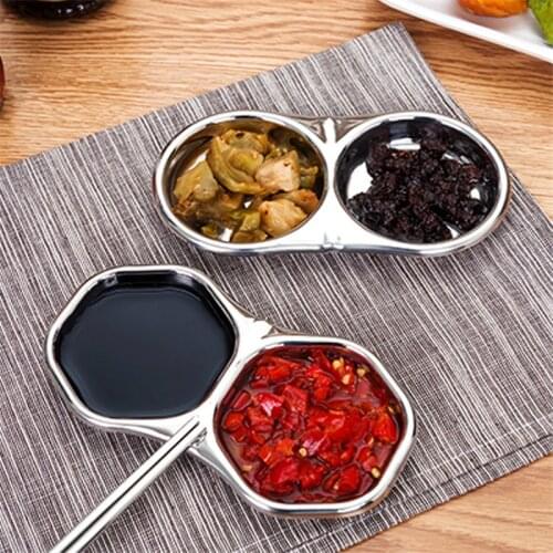 Stainless Steel Plate Sauce Tray Double Plates BBQ Dinner Dish Platelet Multi-Function Snacks Containers Creative Vajilla 1/4pcs