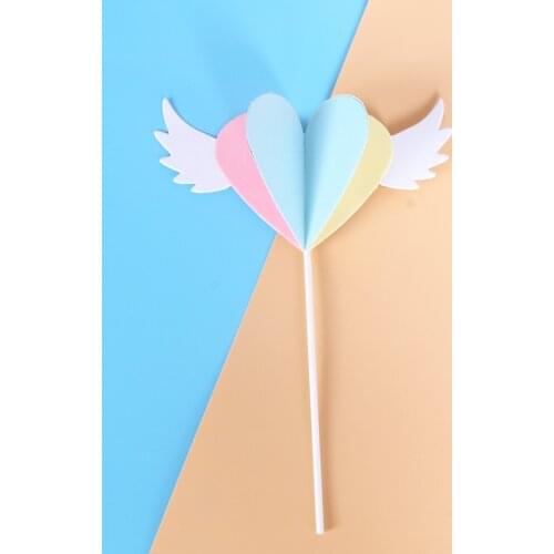 1pc 3D Wings 13CM Heart Colorful Cake Toppers cake decor Kids Favors Cake Decor Party Cupcake Topper Wedding Dessert Table Decor