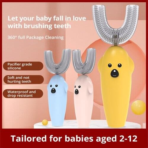 1pc Smart 360 Degress U Electric Toothbrush Kids Silicone Automatic Ultrasonic Tooth Brush Children Blue Light Teeth Brush