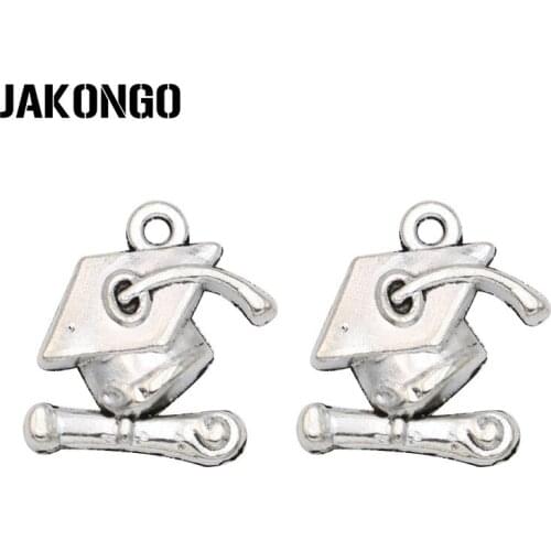 30PCS Antique Silver Plated Graduate Bachelor Cap Charms Pendants for Jewelry Making Bracelet Accessories DIY 17x14mm