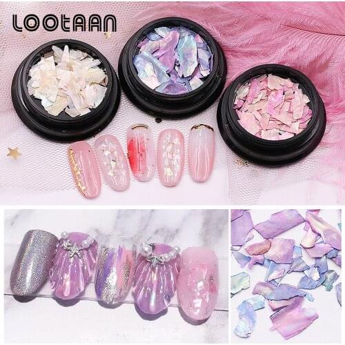 Lootaan 1 Box UV Gel 3D Nail Art Stones Stickers Sequins Mixed Shell Slice Marble Sticker Manicure Shellfish Decorations Tools