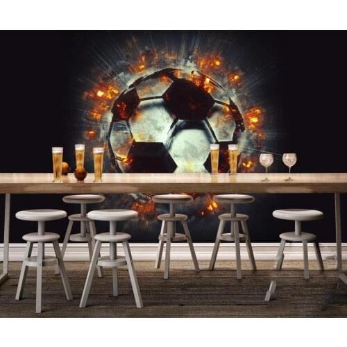 Customized large-scale 3D mural wallpaper 3D shock three-dimensional flame football KTV bar TV background wall