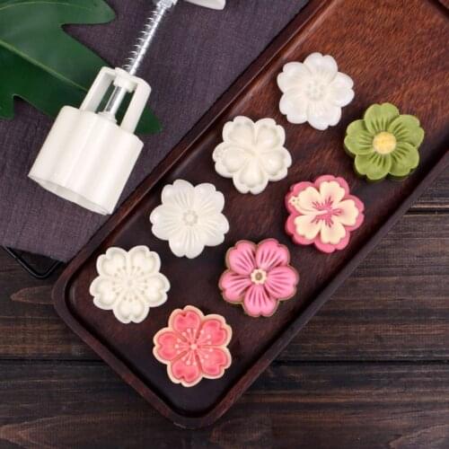 50g Mooncake Mold 4pcs Hibiscus Cherry Stamps Hand Press Moon Cake Pastry Mould