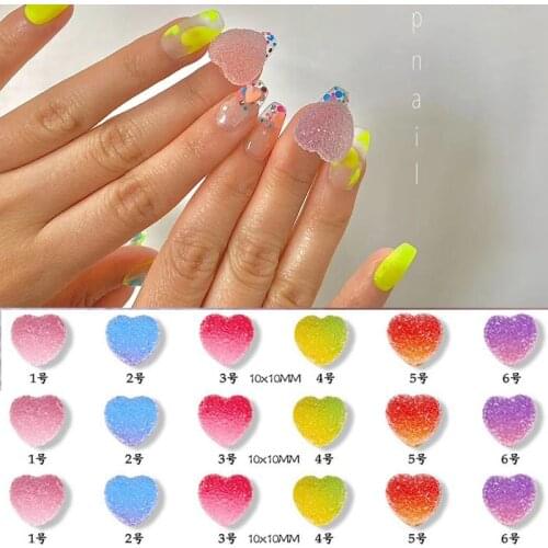 50pcs/lot Soft Candy Heart Shape Gradient Jelly Cute Rhinestone 3D Resin Stone For Nail Art UV Gel Polish Decoration 8-10mm