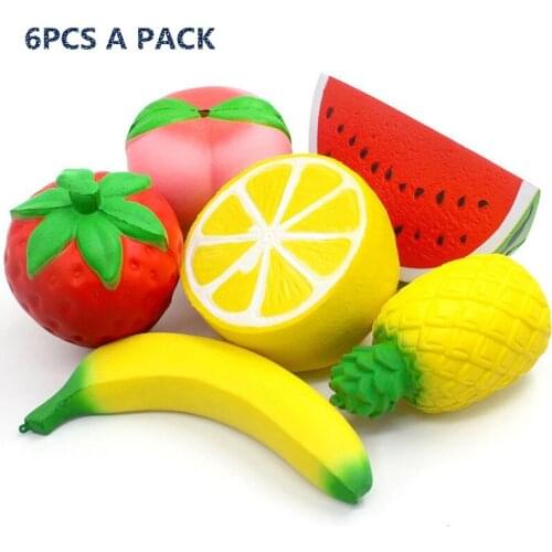 6PCS a pack Slow Rising toy Strawberry Peach Banana Lemon Watermelon Pineapple Fruit Squishies Cream Scented Stress Relief toys