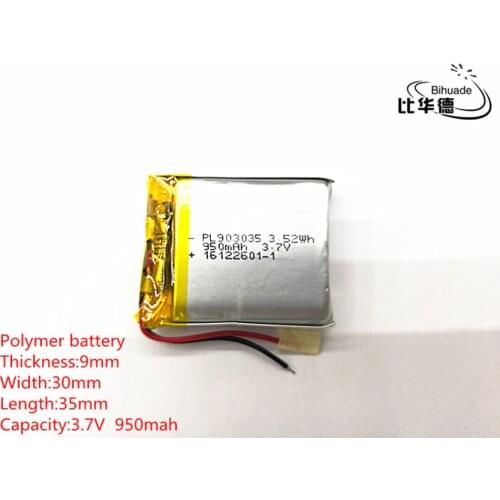 Free shipping 10pcs/lot 3.7V 950mAh 903035 Lithium Polymer Li-Po Rechargeable Battery For Mp3 MP4 Liter energy battery