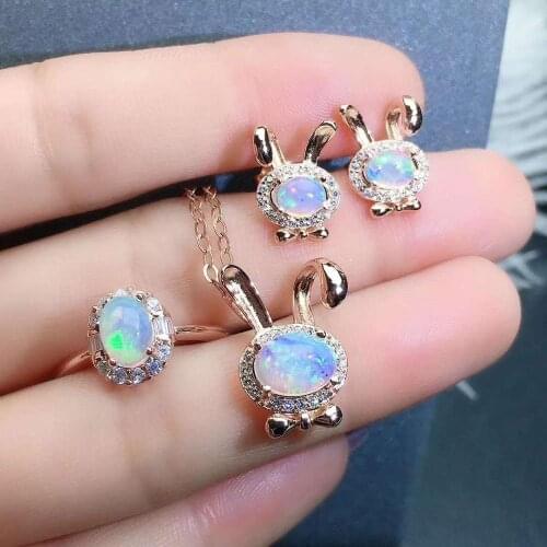 Free Shipping Natural Opal jewelry set Natural Real Opal 925 sterling silver 1pc pendant,1pc ring,2pcs Earring