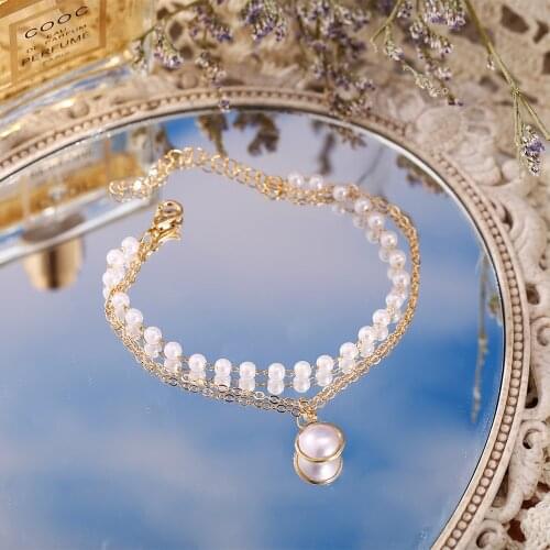 Fashion Multi-layer Pearl Pendant Bracelet For Women Girls Cute Gold Silver Color Chain Bangles Bracelets Jewelry Gift