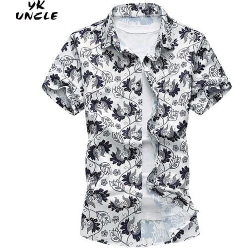 YK UNCLE Brand Large Size Mens Shirts 2017 Summer Mercerized Cotton Shirts Middle-aged Mens Casual Short Sleeve Shirts M-7XL