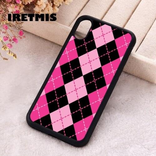 Iretmis 5 5S SE 2020 Phone Cover Case for iPhone 6 6S 7 8 Plus X Xs XR 11 12 Mini Pro Max Silicone Pink Argyle Design