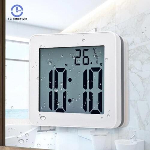 Digital Bathroom Clocks Simple LCD Electronic Alarm Clock Waterproof Shower Watches Temperature Clocks Hanging Timer