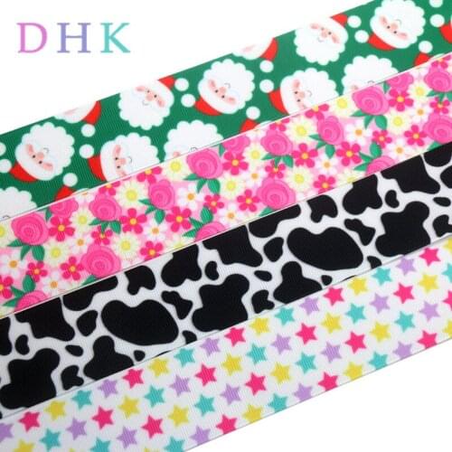 DHK 1.5'' 5yards cow star flower christmas printed grosgrain Ribbon Accessory hairbow headwear decoration Wholesale 38mm E1562