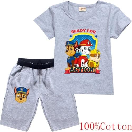 Summer Baby Boy Clothes Cartoon Paw Patrol Print Kid Girl Children Top Tee Short Sleeve T Shirt+Short 2Pcs Set