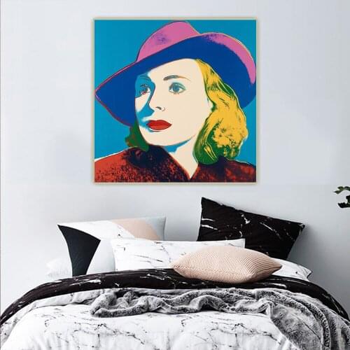 Holover Andy Warhol Canvas Oil Painting"Ingrid Bergman With Hat"Pop Art Avant-garde Visual Art Aesthetic Poster Home Decoration