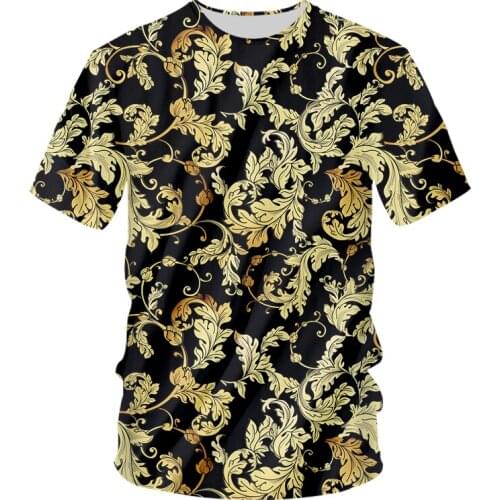 IFPD New Golden Leaves T-shirt 3d-printed Vogue Trendy Summer Baroque Casual Suitable Oversized Golden Brown Leaf Short-sleeved
