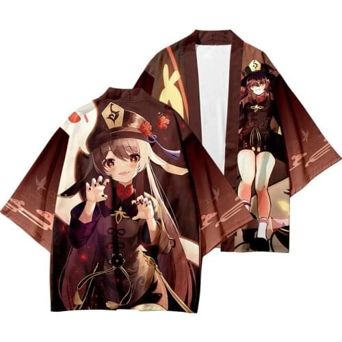Game Genshin Impact Hu Tao Japanese Kimono Haori Yukata Cosplay Women/Men Fashion Summer Short Sleeve Kimono Shirts Streetwear