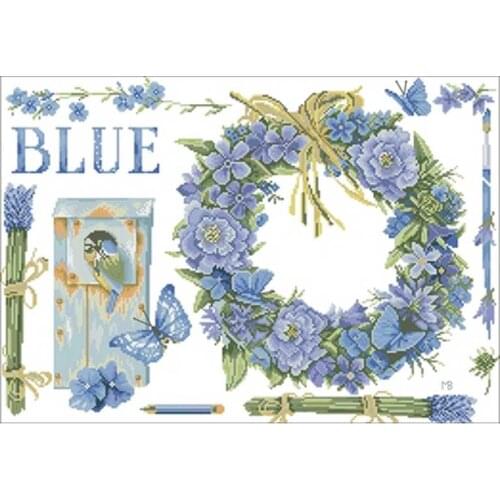 Blue wreath and bird patterns Counted Cross Stitch 11CT 14CT 18CT DIY Chinese Cross Stitch Kits Embroidery Needlework Sets