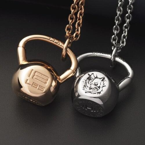 Kettlebell Necklace Fitness for Men and women Rhinoceros head logo Stainless Steel Pendant mygrillz