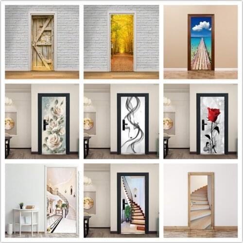 Creative Door Sticker Modern Design Living Room Sleeping Room Home Decor Renovation Wallpaper Self Adhesive Door Poster 85x215cm