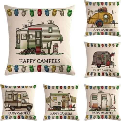 RUBYLOVE Hot Selling Retro Rv Series Flax Pillow Cover Auto Sofa Cushion Cover Home Decor