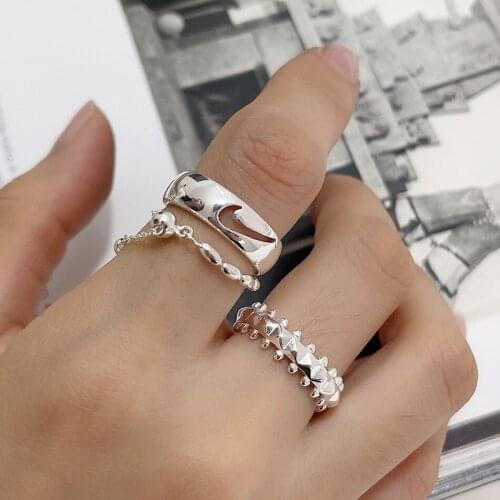 MLKENLY Hiphop/Rock Metal Geometry Circular Punk Rings Opening Index Finger 925 sterling silver Accessories for Women Jewelry