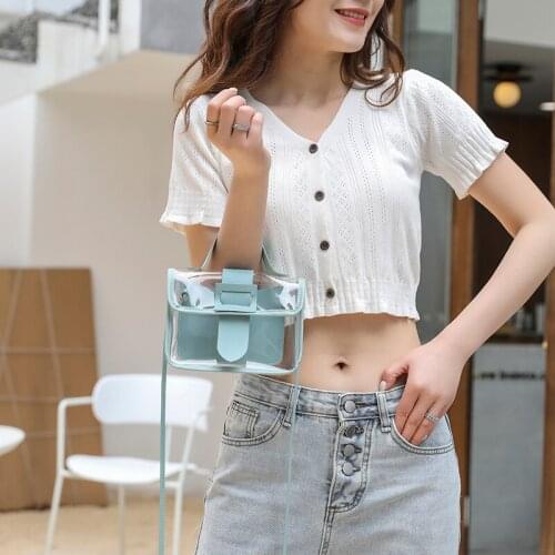 2021 Fashion Trend Ladies Transparent Jelly Candy Color Small Bag Korean Solid Personality Big Buckle Crossbody Shoulder Handbag
