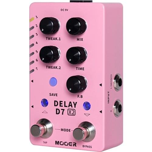 Mooer D7 X2 Stereo Delay Pedal Built-in Analog/Digital/Dynamic/Dual/Fuzz 14 Delay Effects Guitar Pedal Tap Tempo Function
