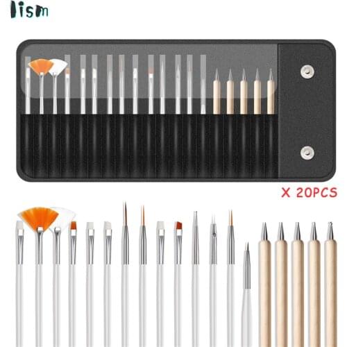 20Pcs Nail Brushes Set With Bag Packing Dotting Painting Pen Drawing Polish Gel Brush Nail Art Tool Kit Manicure Design DIY