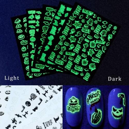 Christmas Nail Stickers Luminous Self Adhensive Stickers for Nail Decal Heart Flame Star Nail Art Decorations for Halloween