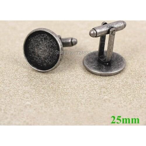 25mm Blank Mens Cufflinks Bases Antique Silver Plated Round Bezel Cabochon French Cuff Links Findings Settings Bulk Wholesale
