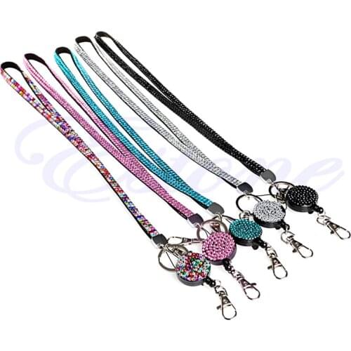 Rhinestone Crystal Lanyard Keychain Necklace ID Badge Phone Antitheft Holder