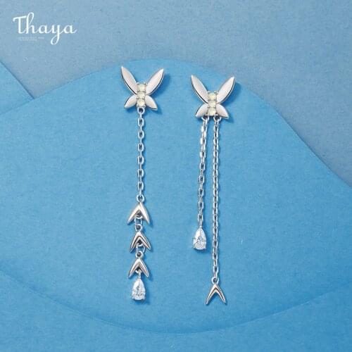 Thaya Women Earring Silver Butterfly Green Crystal Earring Tassel Earring Zircon Chain For Women Pendientes Accessories Gift