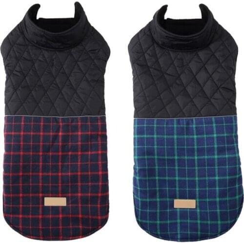 Pet Dogs Clothes Winter Dog Jacket Plaid Patch-work Coat For Cold Weather Windproof Warm Dog Sweaters For Small Large Dogs
