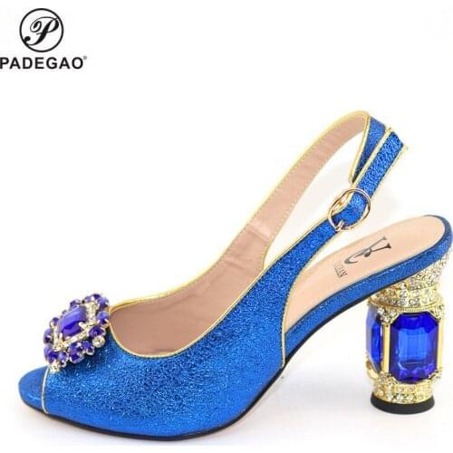 High Quality 2020 Autumn Design Italian Ladies Party Matching Shoes Without Bag Set in Blue Color African Women Shoes