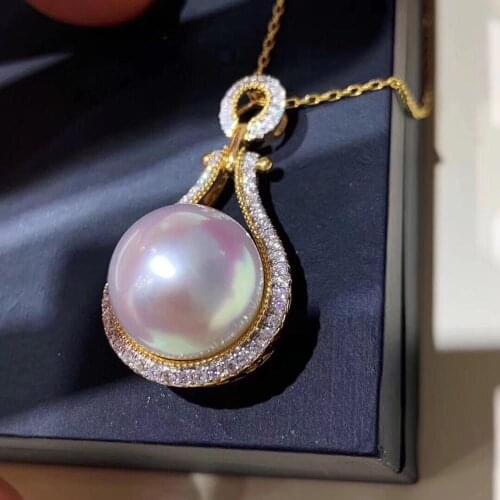 Fine Jewelry 18K Yellow Gold Natural Australia Origin White Pearl 13-14mm Pendant Necklaces for Women FIne Pearls Pendants