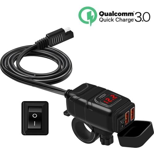 1 Set Motorcycle Handlebar Quick Charger USB Port Adapter Waterproof Voltmeter DC12V With On Off Switch Red Blue LED