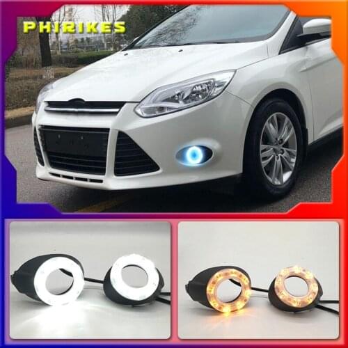 1 Set with Turn Signal Lamp LED DRL Waterproof IP67 Front Fog Lamp Daytime Running Lights for Ford Focus 2012-2015 12V