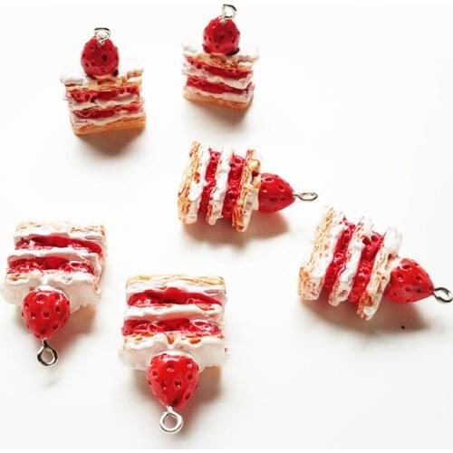 10pcs 20*25mm Kawaii 3D Resin Strawberry Cake Charms Pendants For DIY Simulation Food Earring Keychain Fashion Jewelry Accessory